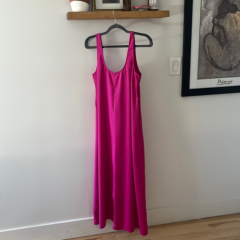 SOLID AND STRIPED FUSCHIA MAXI SLIP DRESS